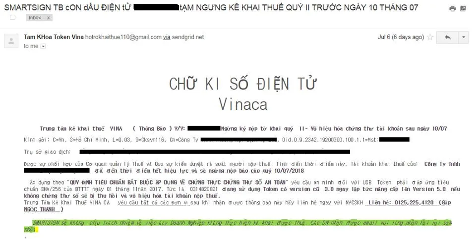 Một trong nhiều mail hù dọa khách hàng - Chị Anh Thư cung cấp